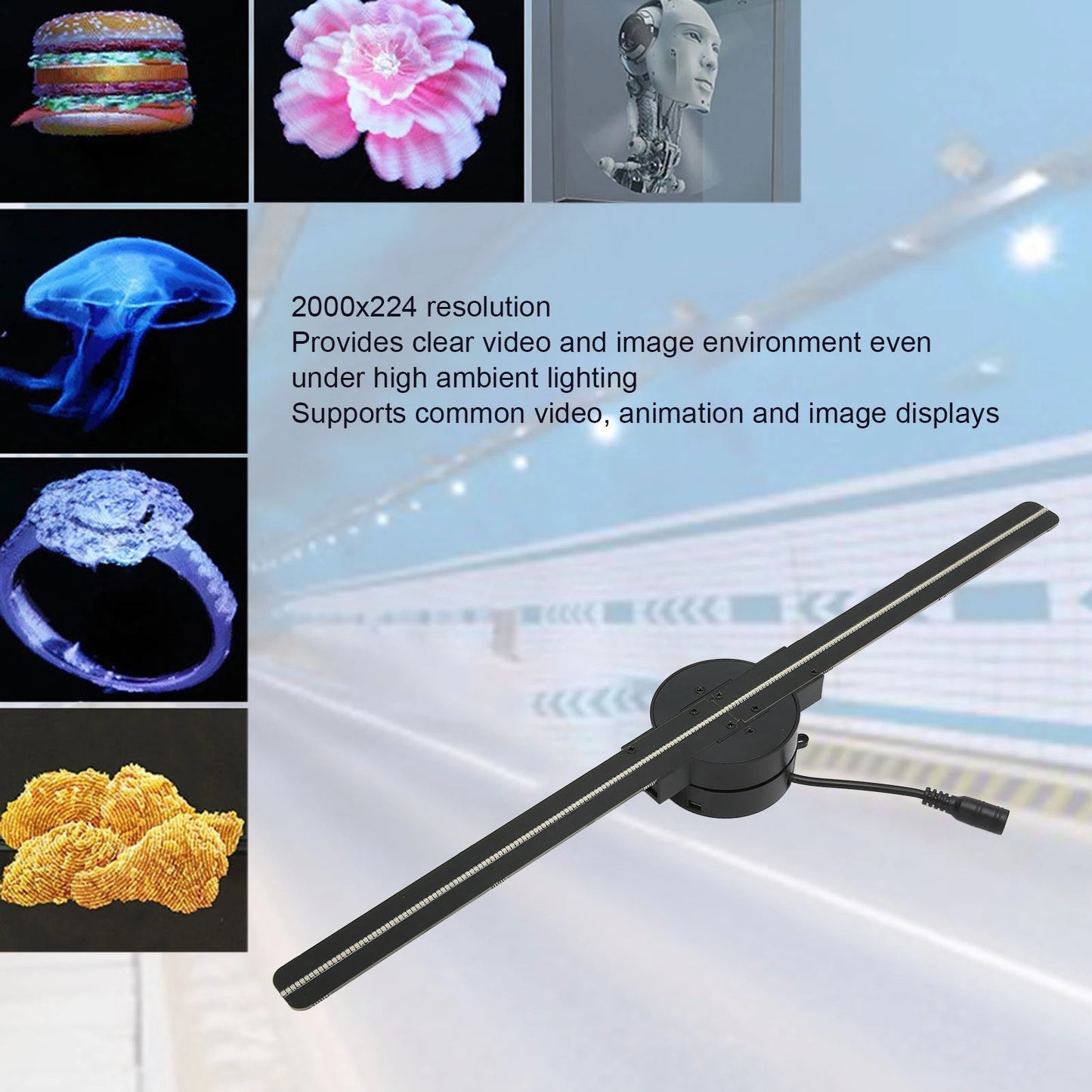 3D Hologram Fan 16.5 inch, WiFi 3D Projector with 224 LED Light Beads